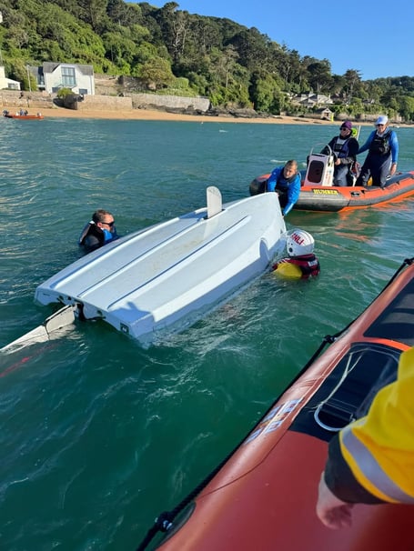 A capsized boat during the joint training exercise. Ph: Lucy Burn & RNLI
