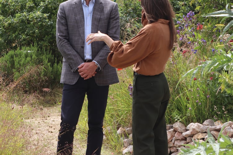 HRH at the wellbeing garden with Apricot Centre Director Rachael Philips