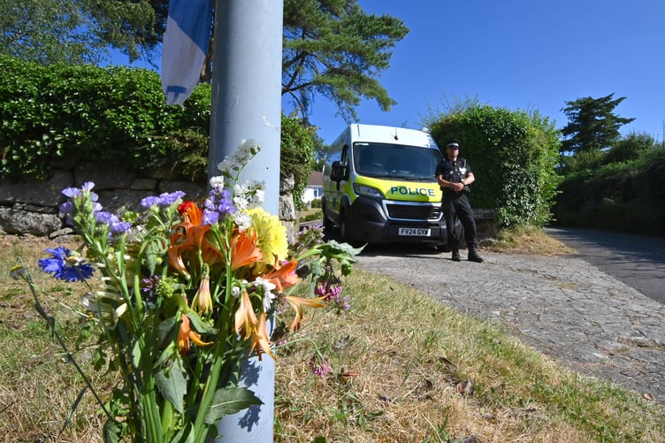 Police and floral tribute at WIddecombe's Rest, the home of former MP Ann WIddecombe at Haytor Vale on Dartmoor.
The body of Ms WIddecombe was discovered at the property on Thursday (July 9) with police subsequently launching a murder investigation.
Photo: StevePope/Iliffe