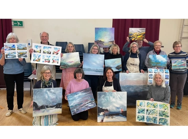 Dartmouth Art Society members with their work