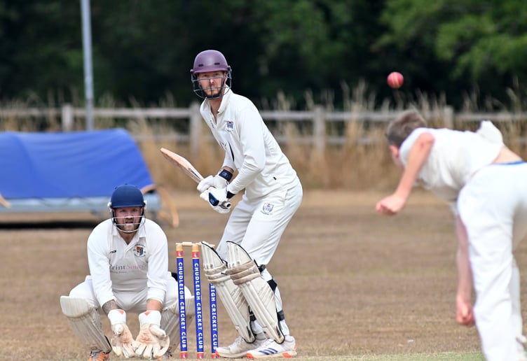 Devon Cricket League C Division West. Chudleigh versus Kingsbridge, Kingsbridge batsman Richard Carr and Chudleigh 'keeper Nick Halse