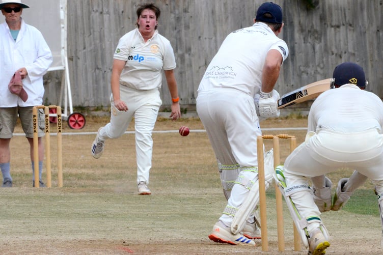 Opening bowler Harriett Duke operating with the new ball against Bridestowe & Belstone