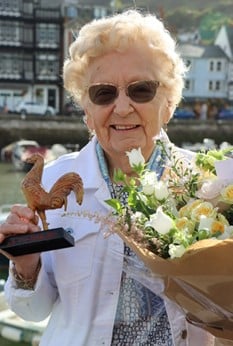 Dot Shepphard with her miniature 'Bob the Cock'