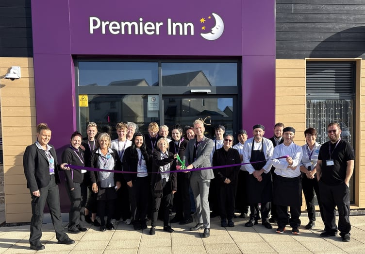 Premier Inn Dartmouth hotel team cutting the ribbon on opening day - credit Whitbread PLC