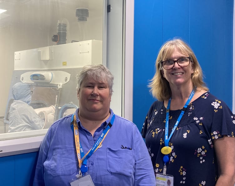 Louise Paatz and Dr Fiona Roberts with the new pharmacy isolator