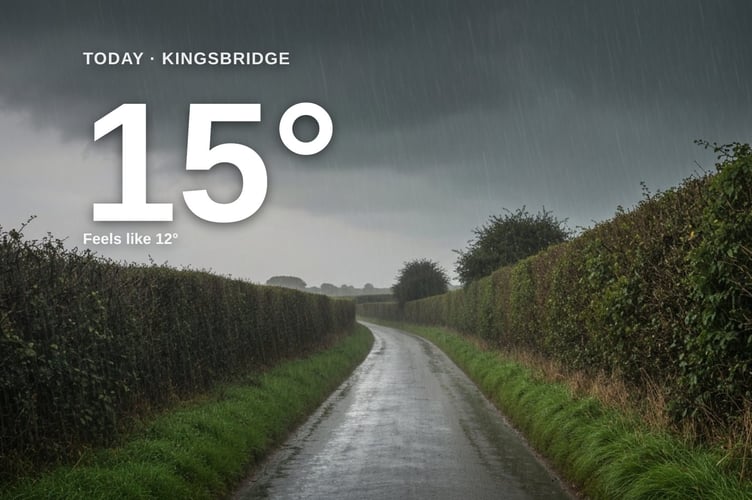 Kingsbridge weather: heavy rain Thursday with rain expected and a high of 15°C